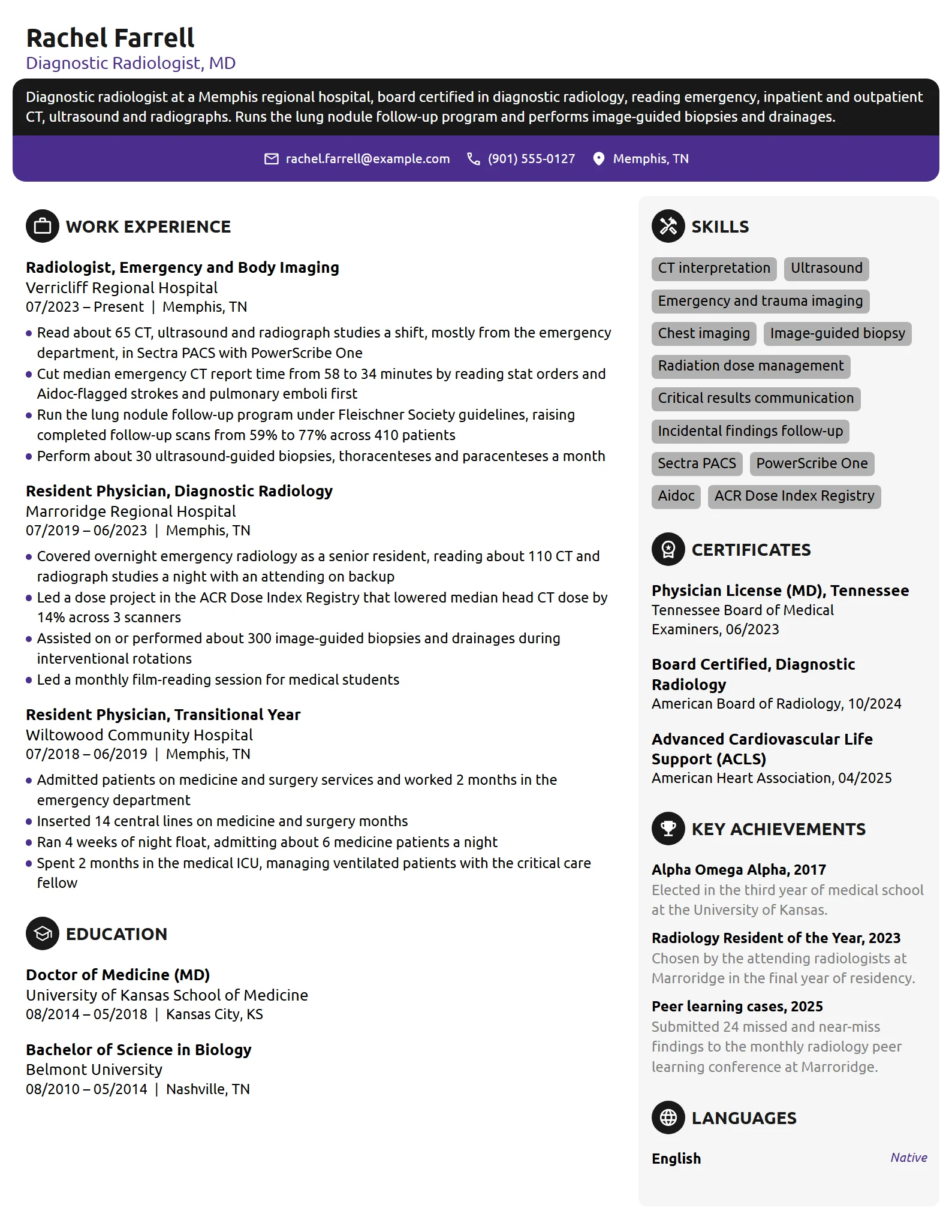 Radiologist resume example