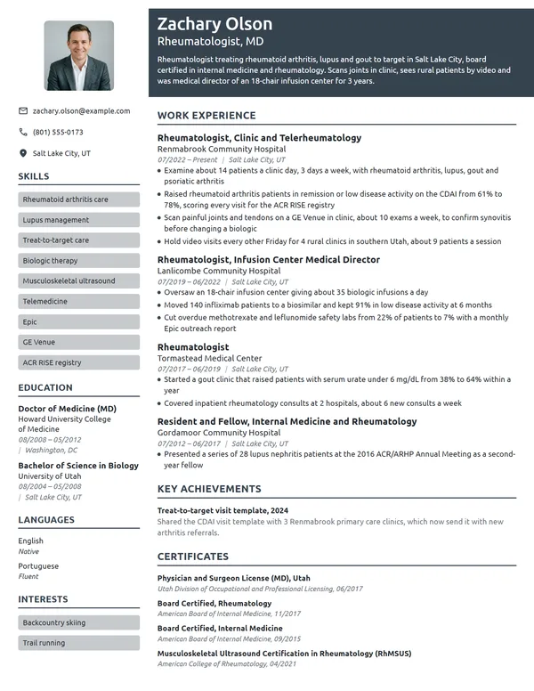 Rheumatologist resume example