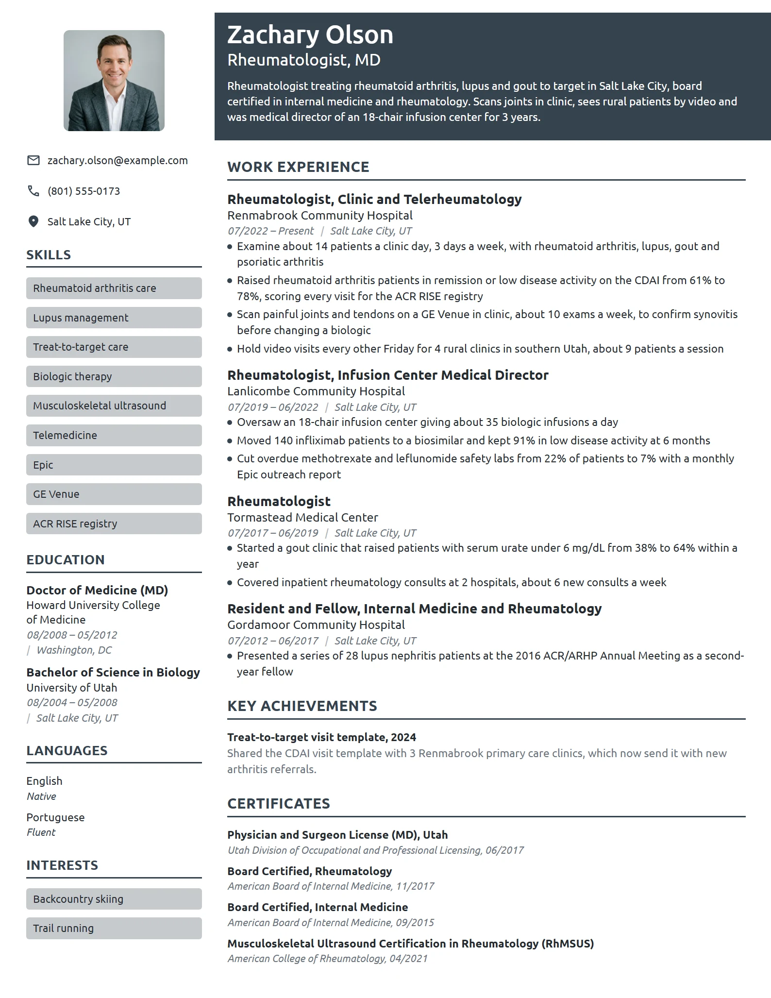 Rheumatologist resume example