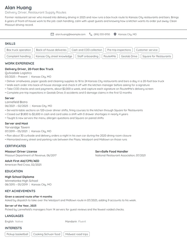 Career Change Driver resume example