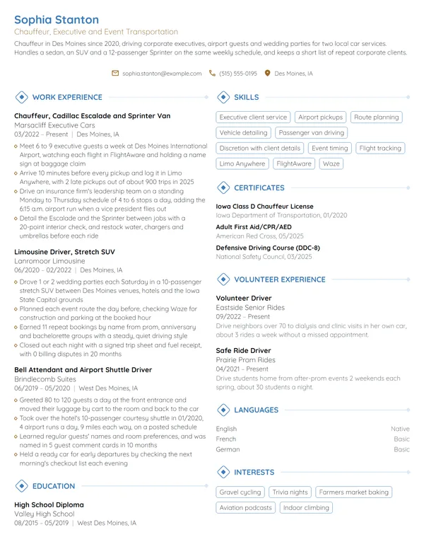 Chauffeur resume example