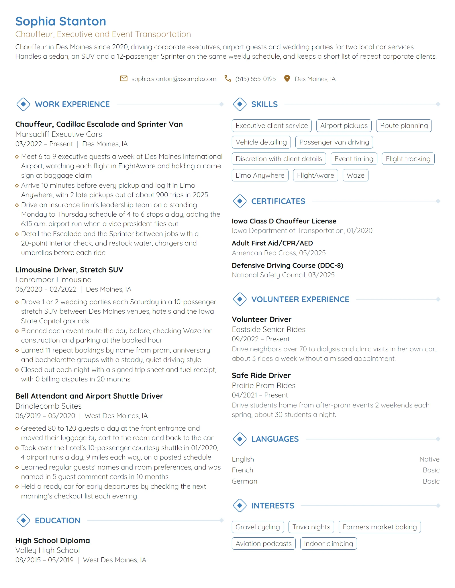 Chauffeur resume example
