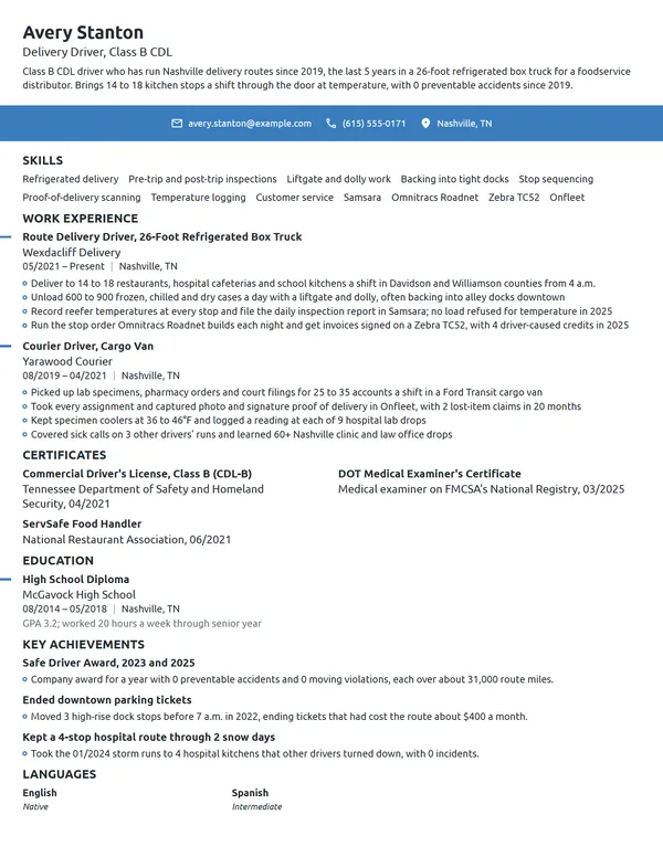 Driver resume example