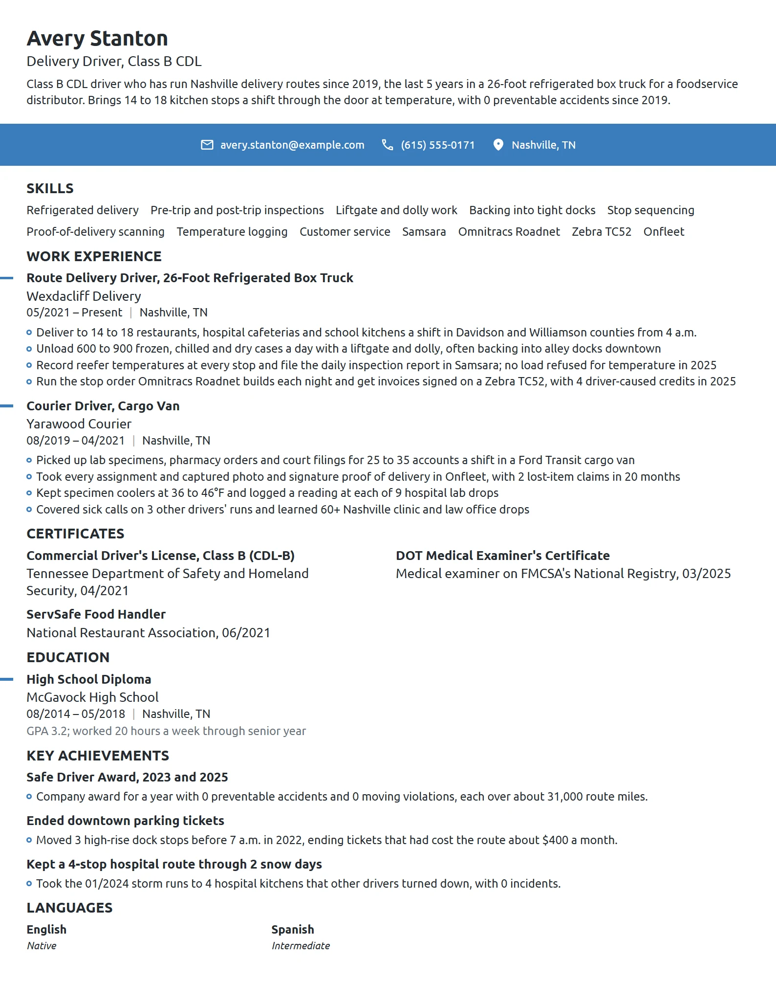 Driver resume example
