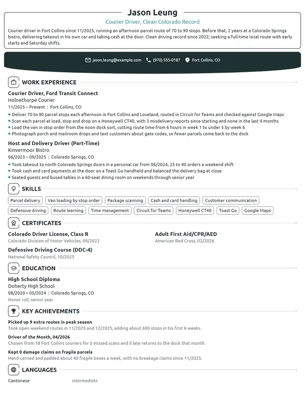 Entry-Level Driver resume example