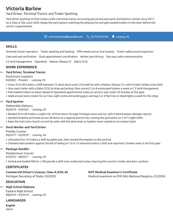 Yard Driver resume example