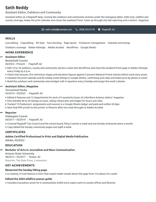 Assistant Editor resume example