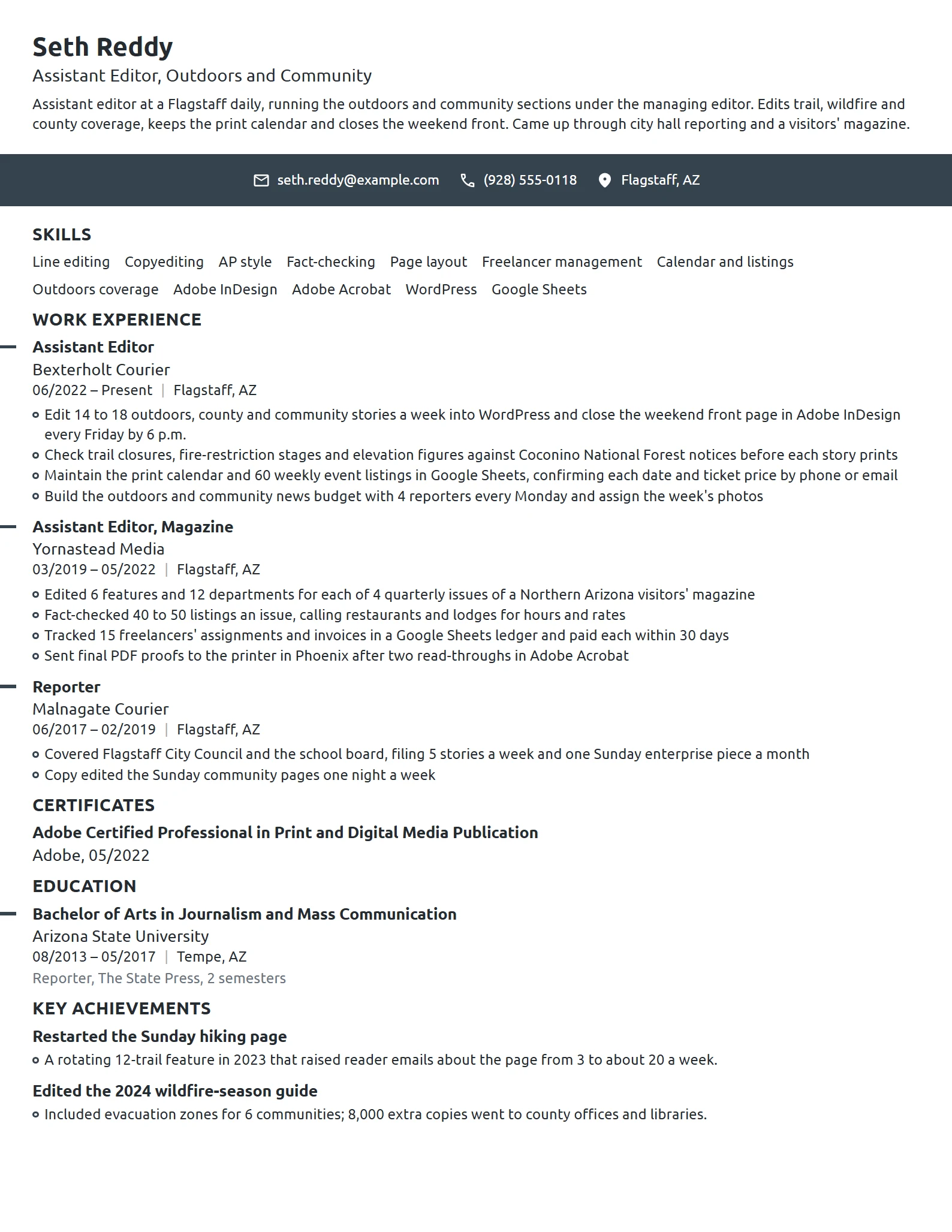 Assistant Editor resume example