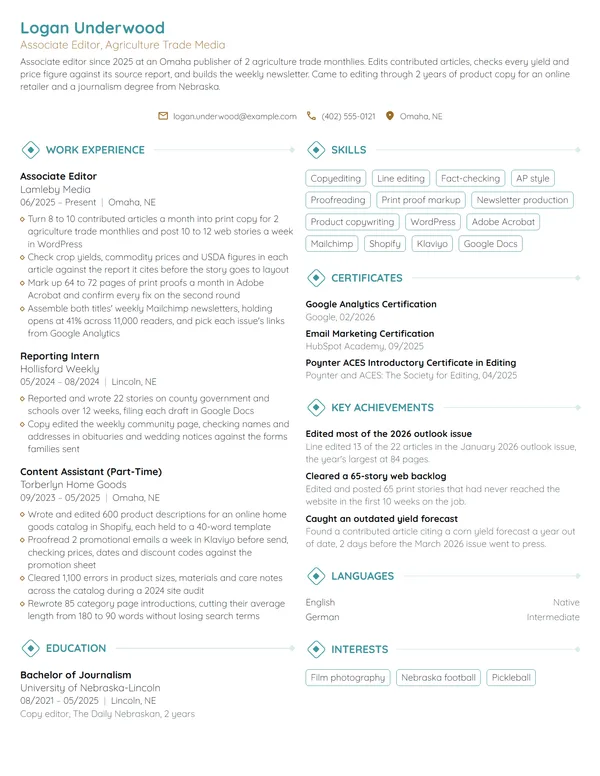 Associate Editor resume example