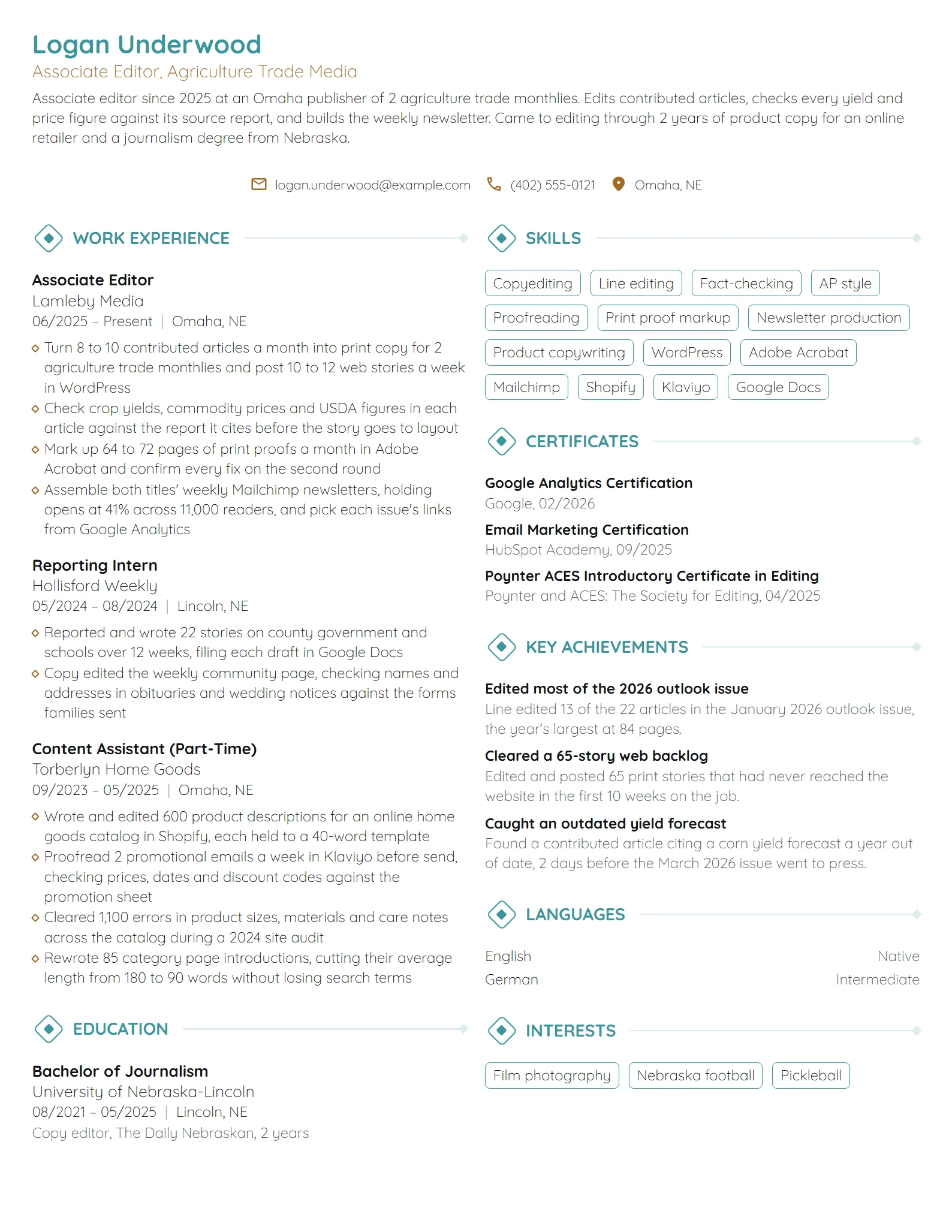 Associate Editor resume example