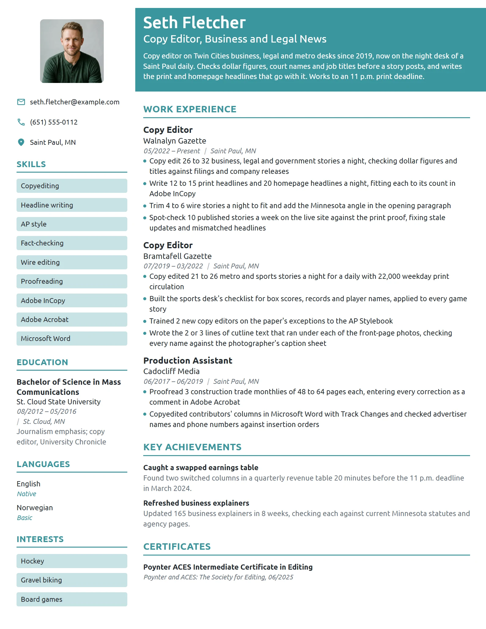 Copy Editor resume example