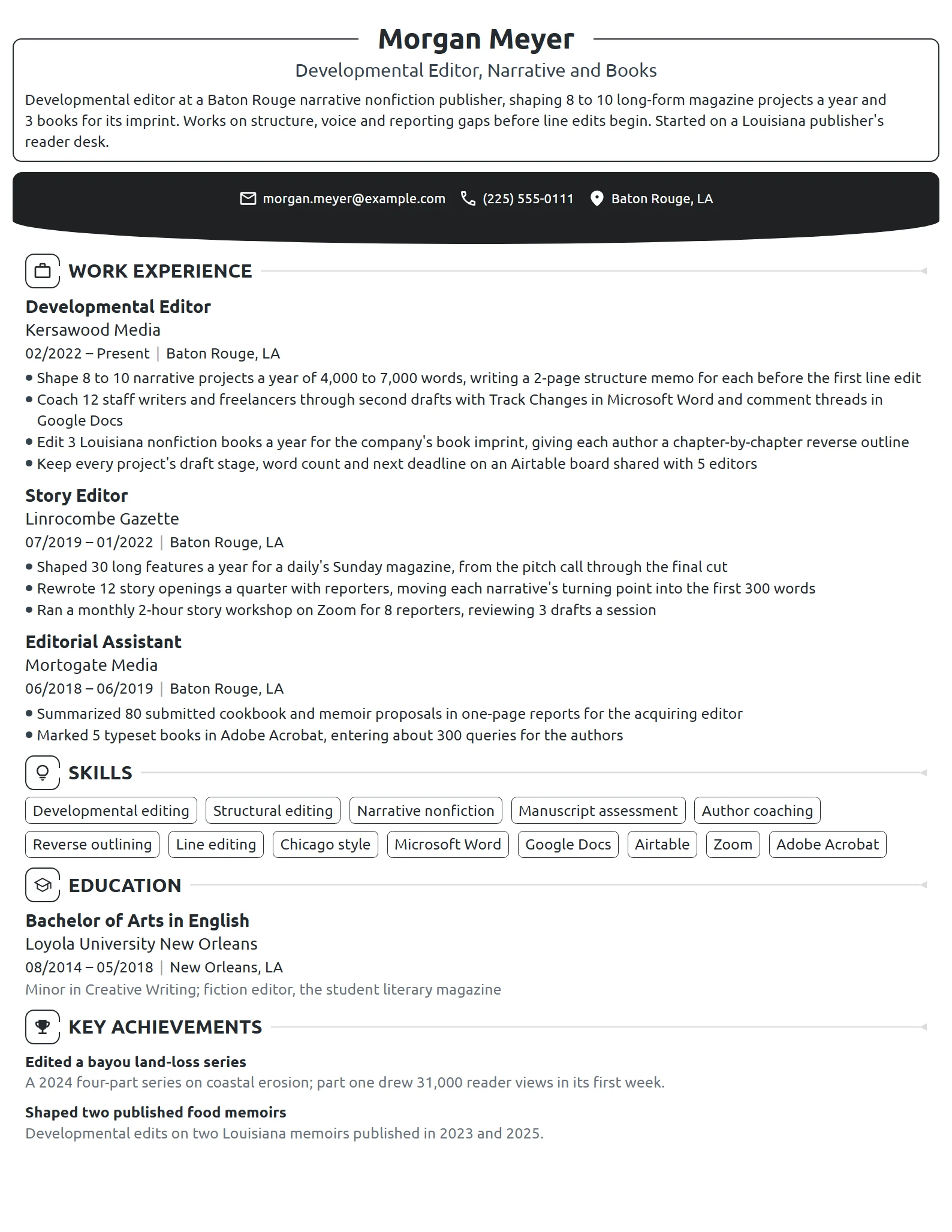 Developmental Editor resume example