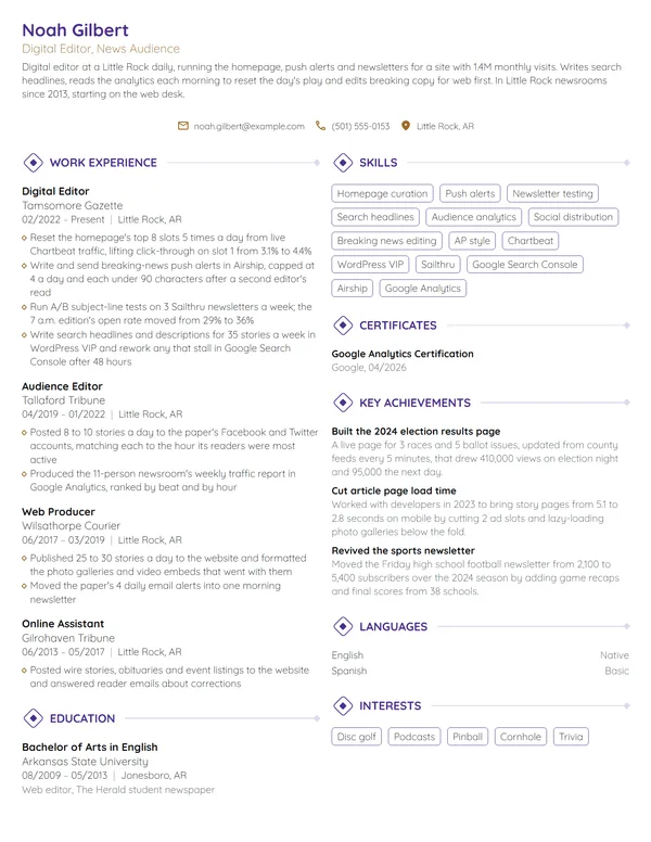 Digital Editor resume example