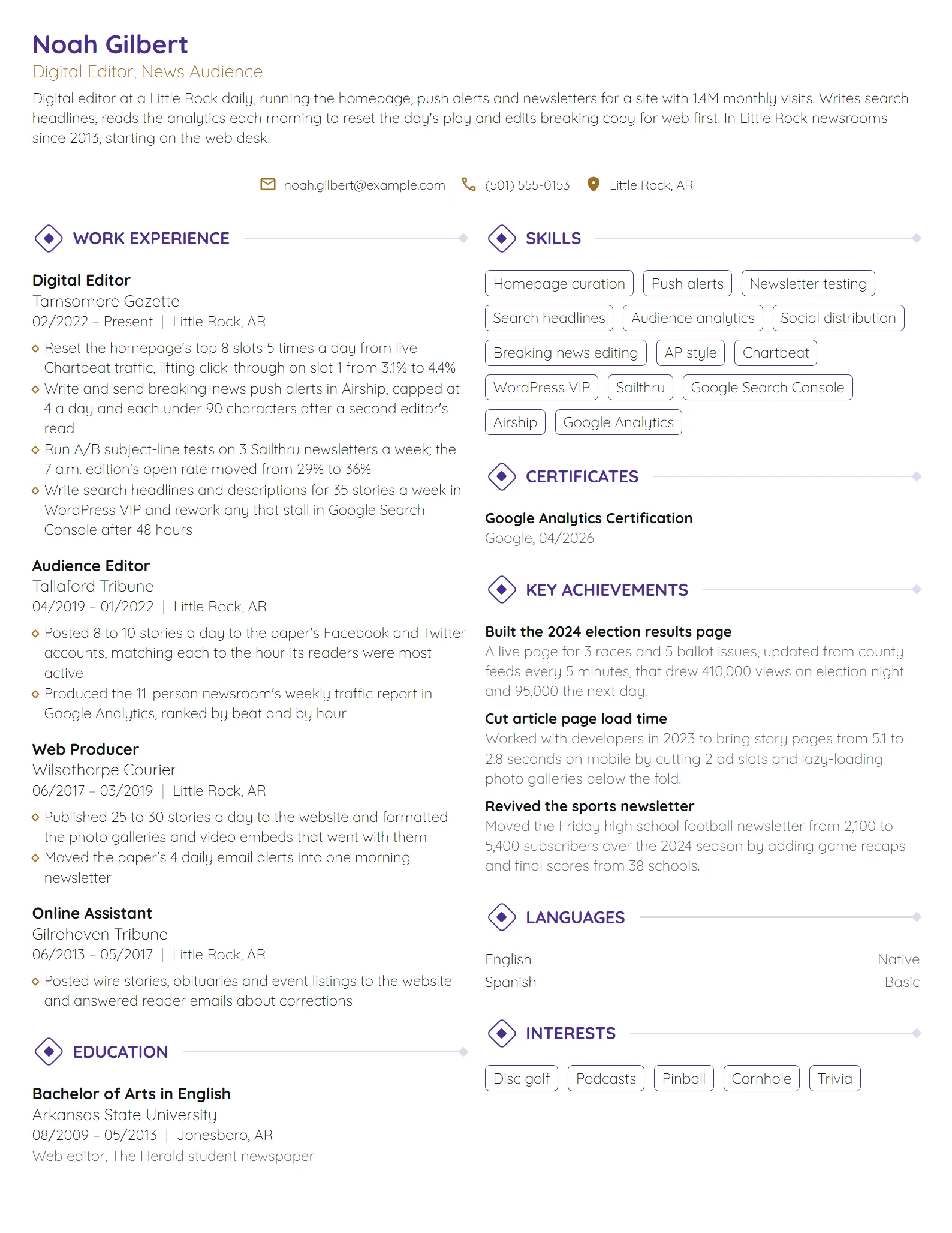 Digital Editor resume example