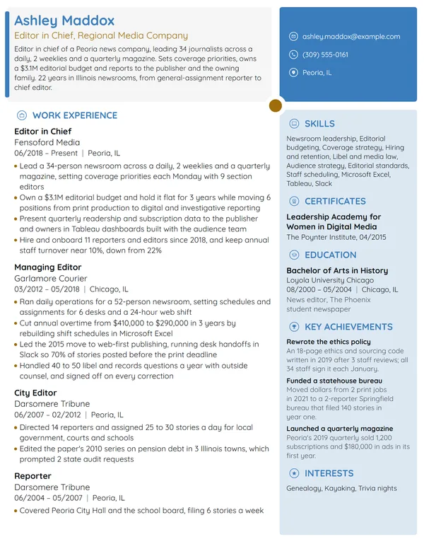 Editor in Chief resume example