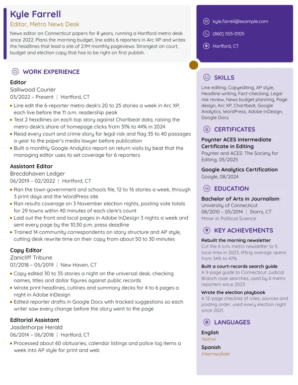 Editor resume example