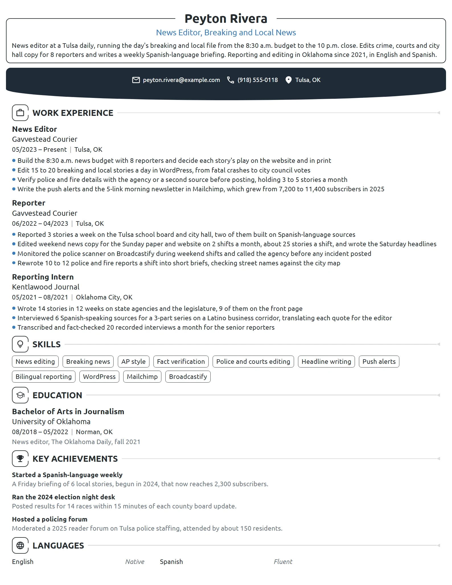 News Editor resume example