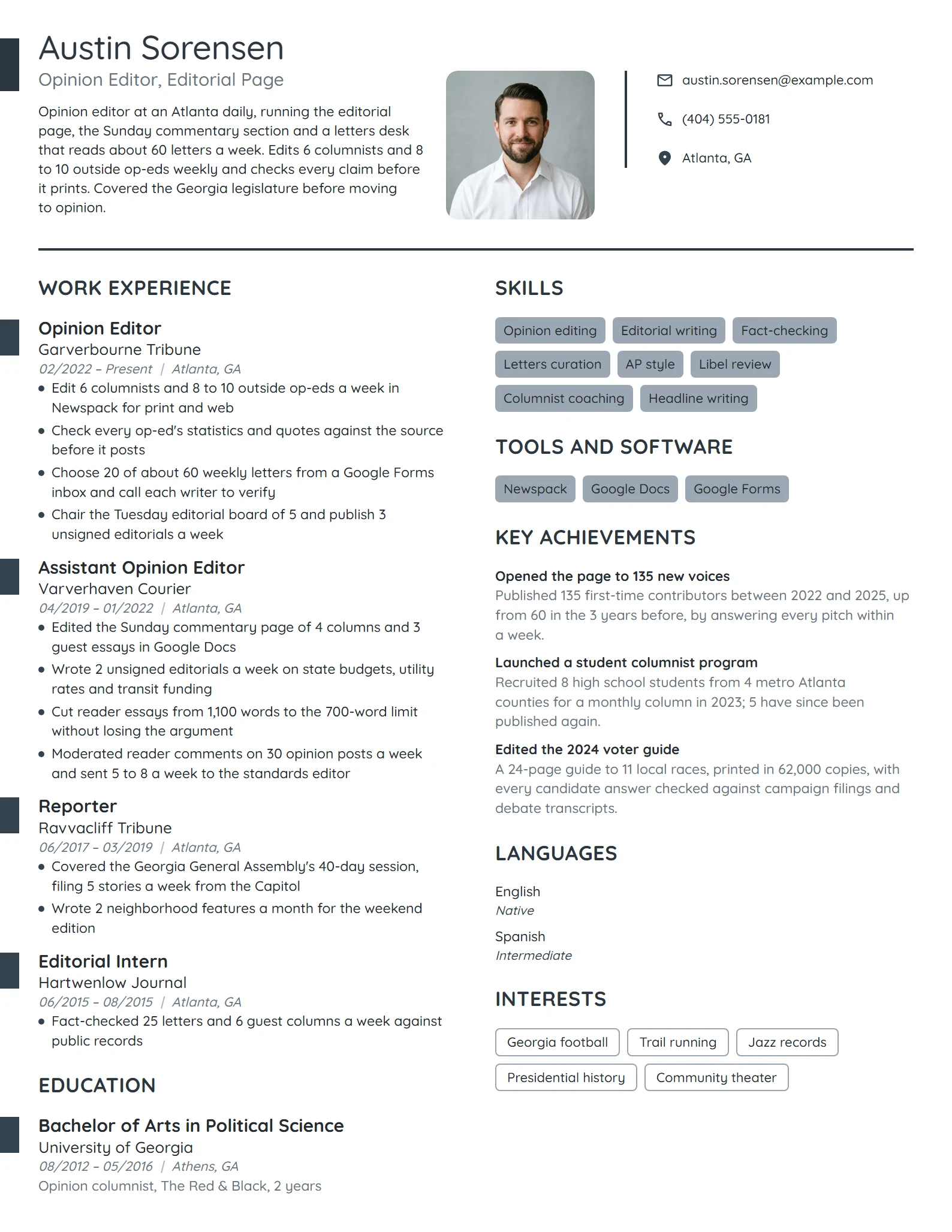Opinion Editor resume example