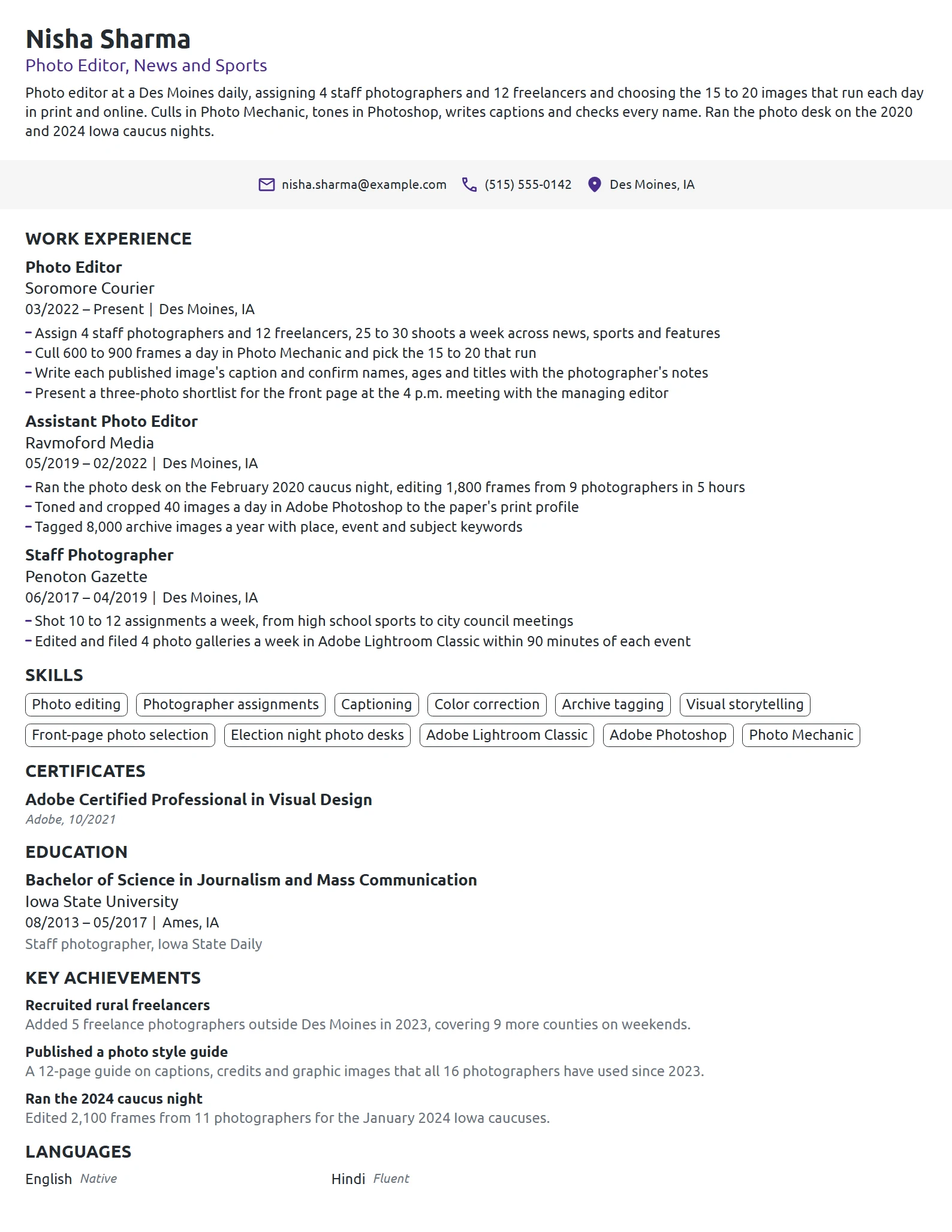 Photo Editor resume example