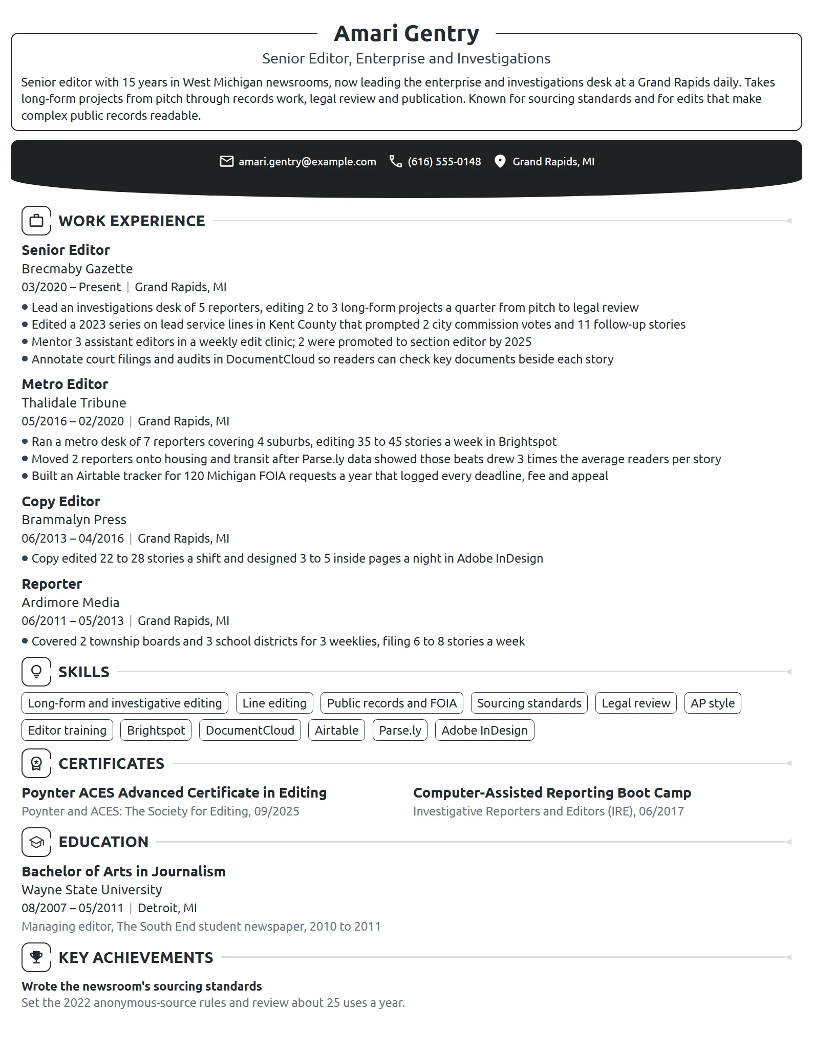 Senior Editor resume example