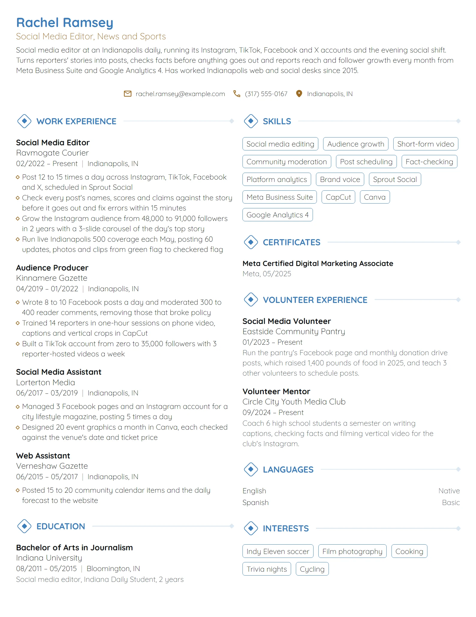 Social Media Editor resume example