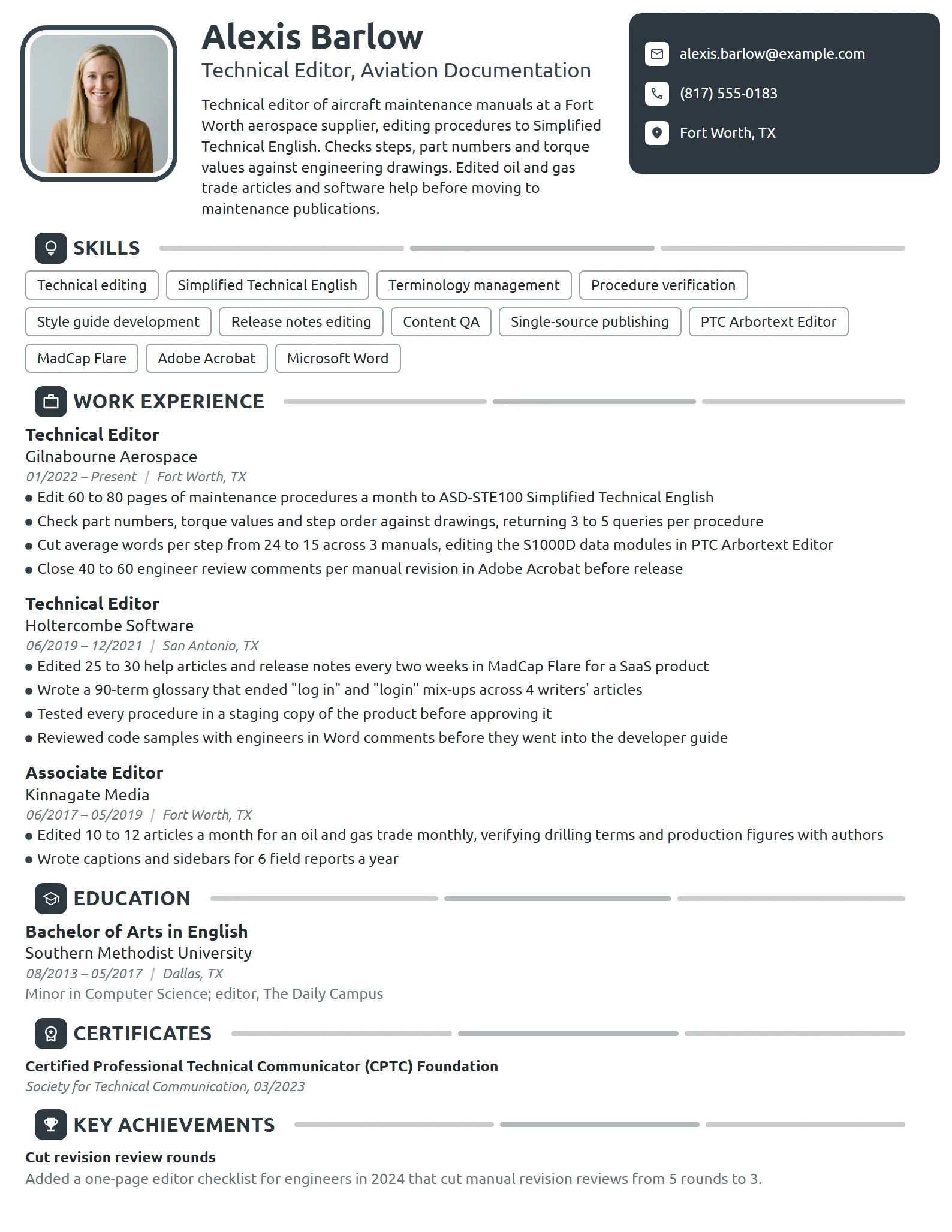 Technical Editor resume example