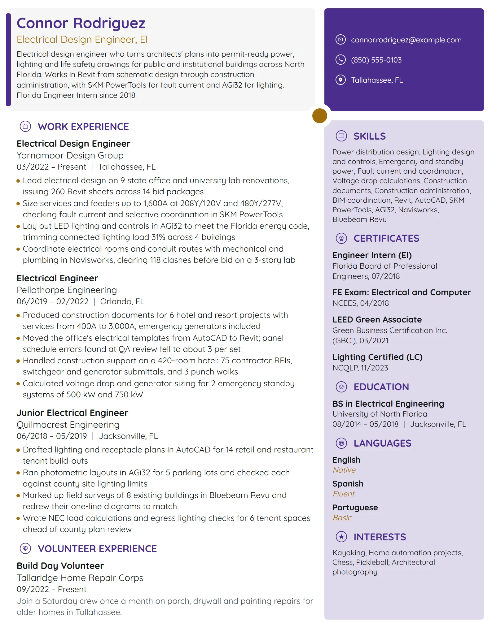Electrical Design Engineer resume example
