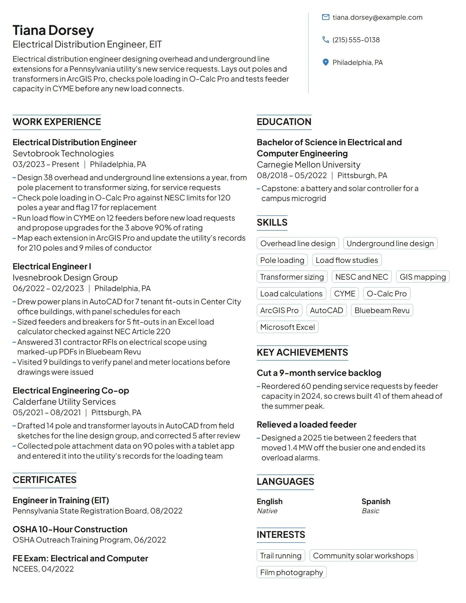 Electrical Distribution Engineer resume example