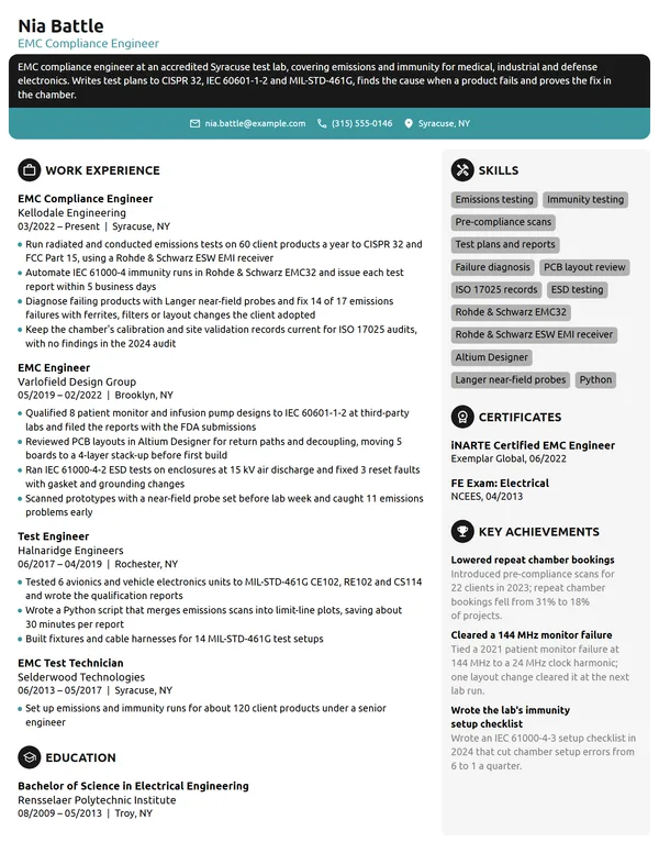 EMC Compliance Engineer resume example