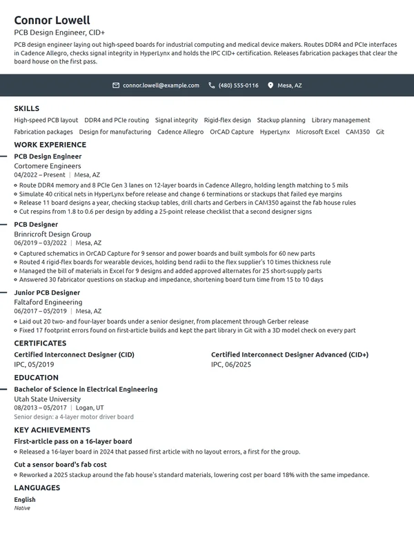 PCB Design Engineer resume example