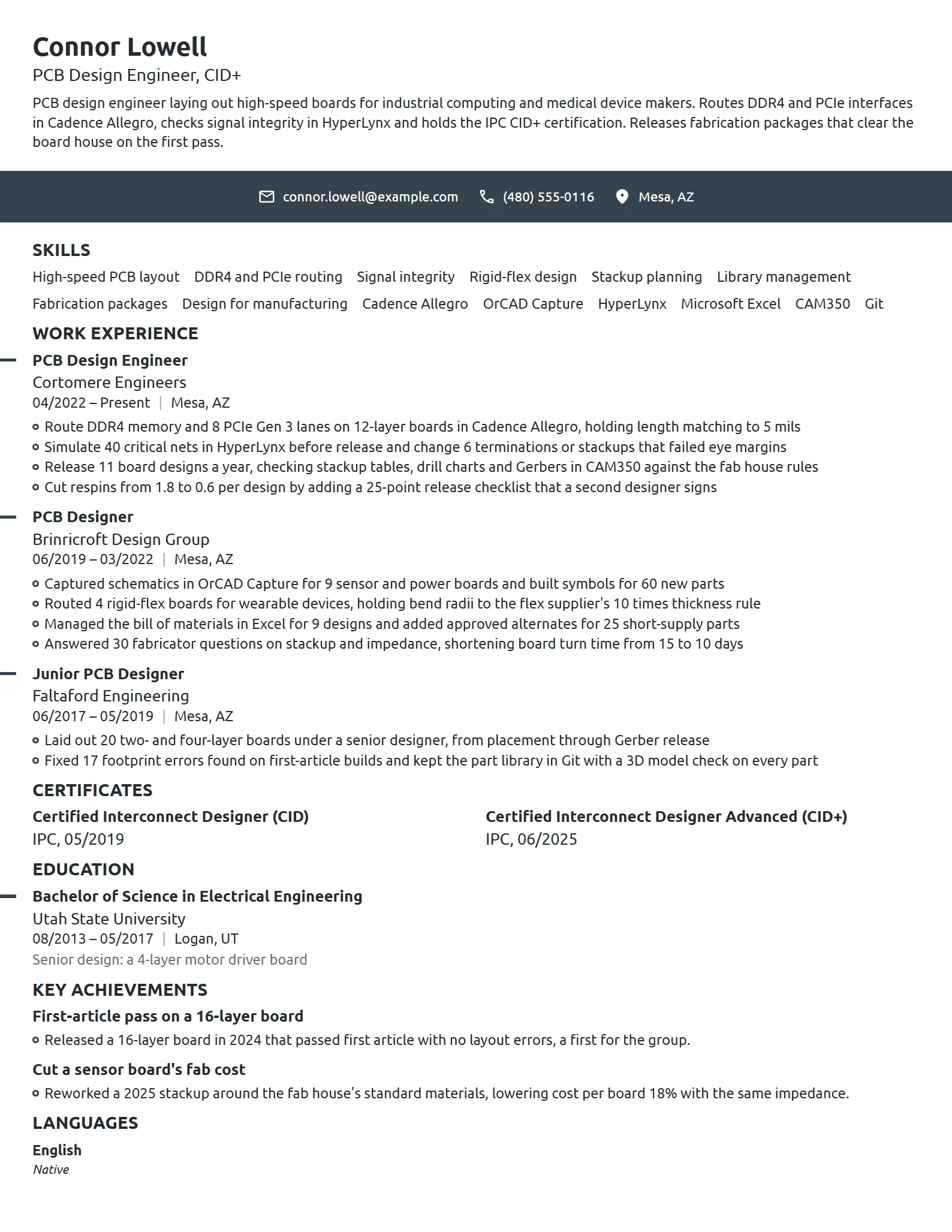 PCB Design Engineer resume example