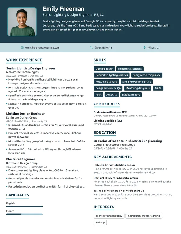 Senior Lighting Design Engineer resume example