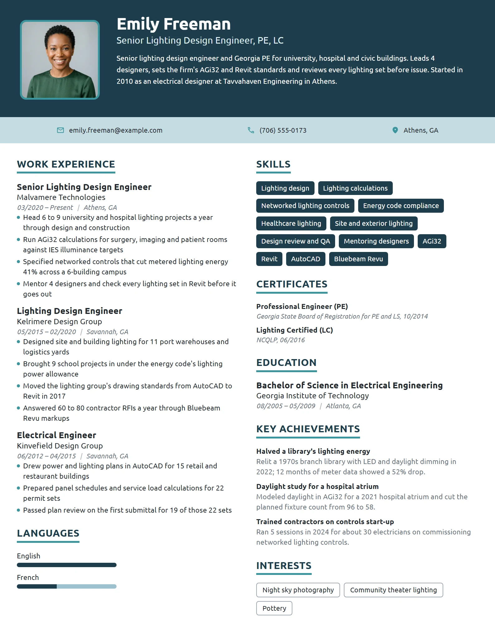 Senior Lighting Design Engineer resume example