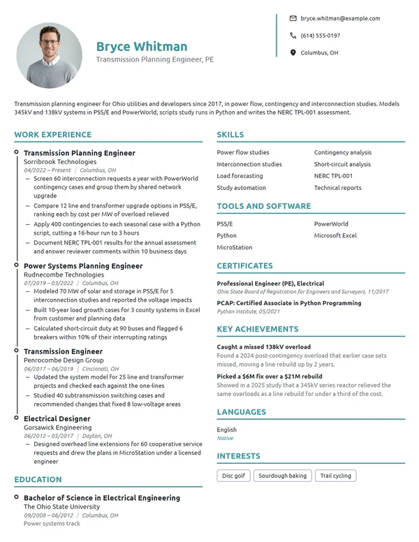 Transmission Planning Engineer resume example