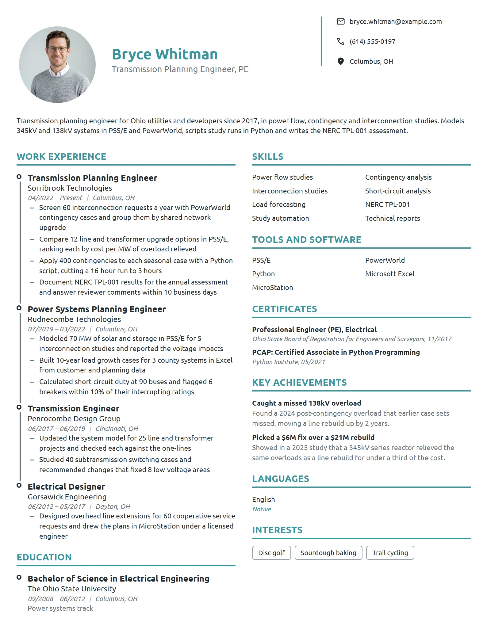 Transmission Planning Engineer resume example