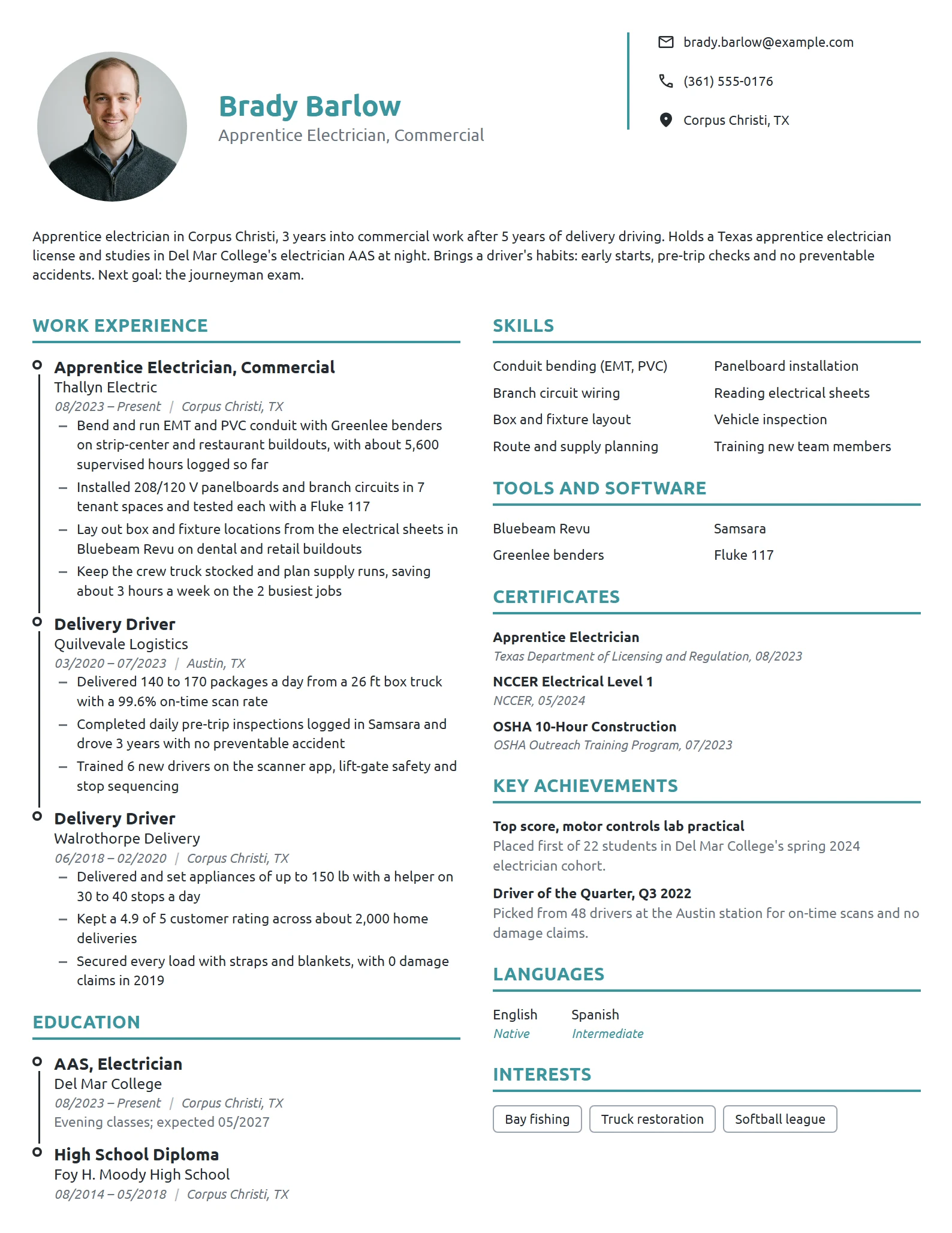 Career Change Electrician resume example