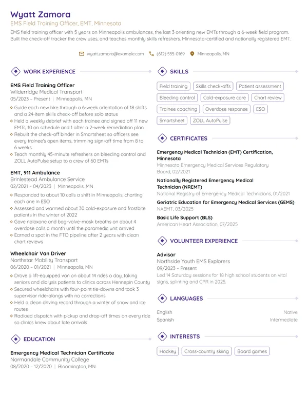 EMS Field Training Officer resume example
