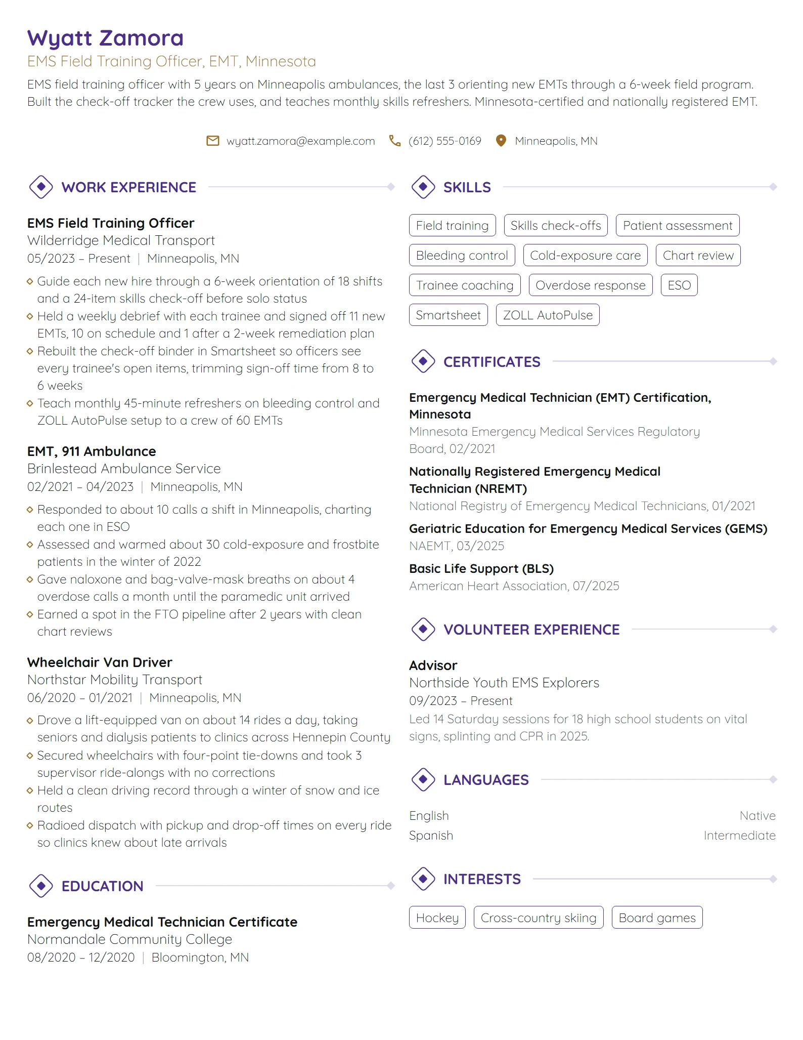 EMS Field Training Officer resume example