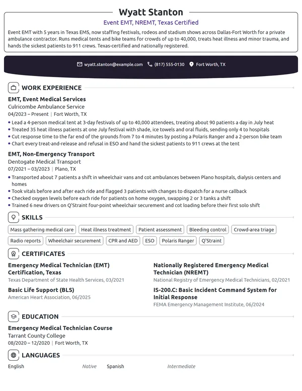 Event EMT resume example