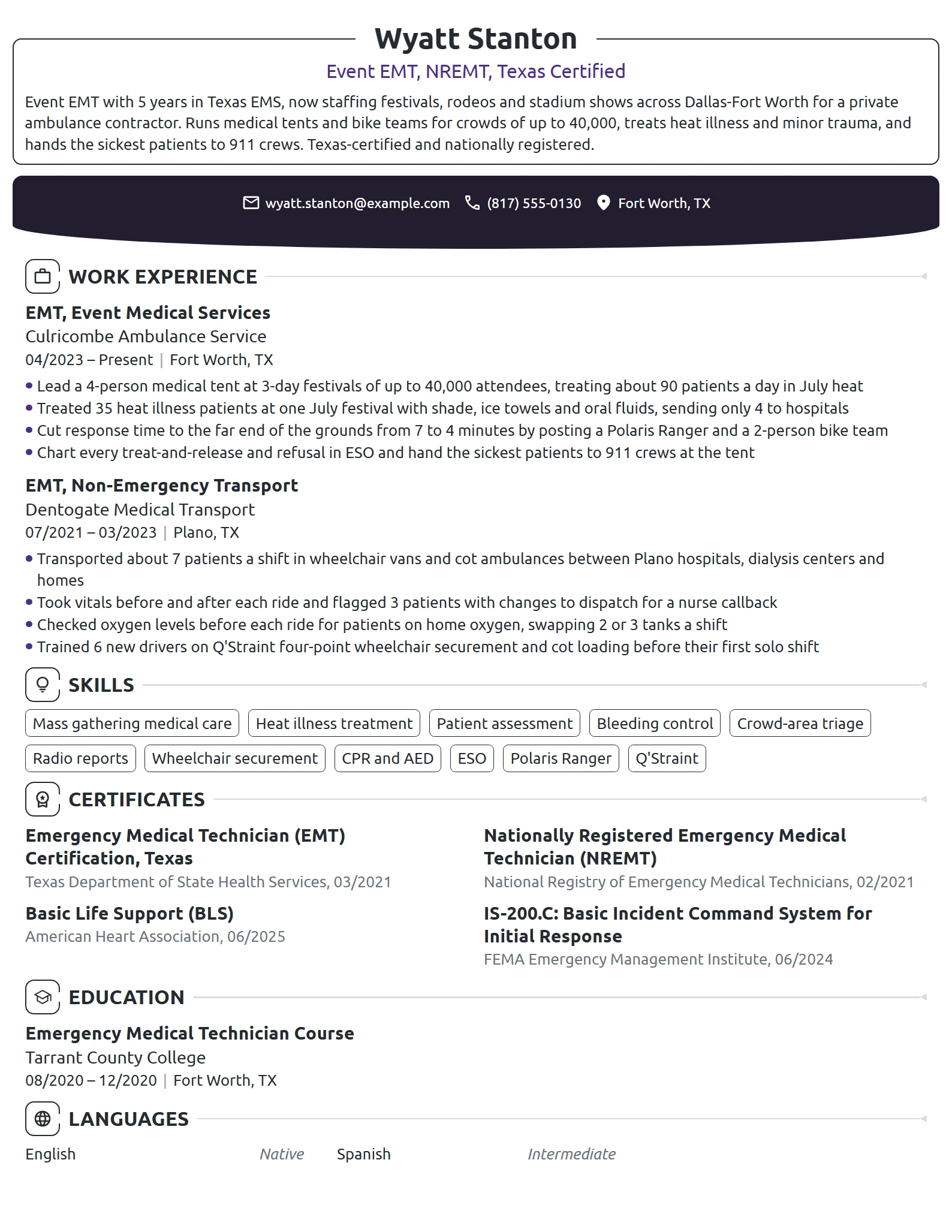 Event EMT resume example