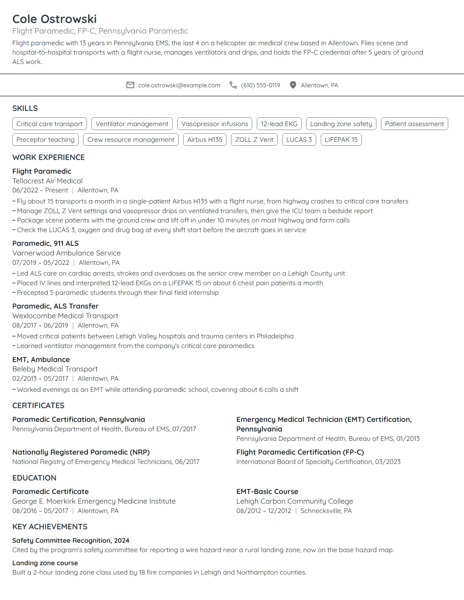 Flight Paramedic resume example