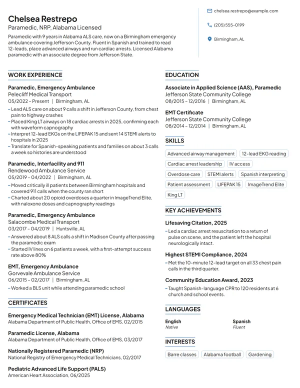 Paramedic resume example