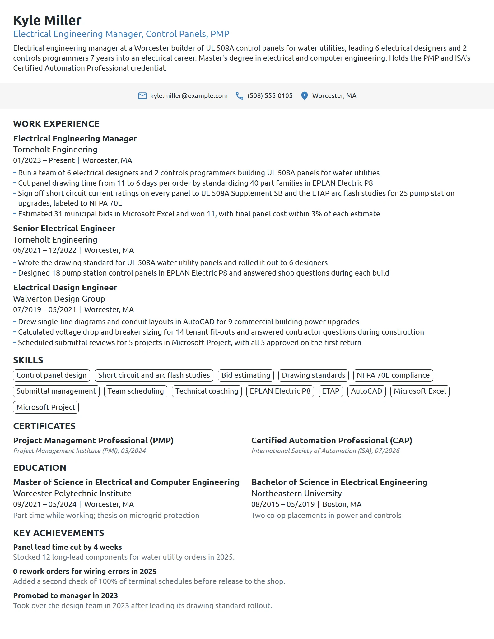 Electrical Engineering Manager resume example