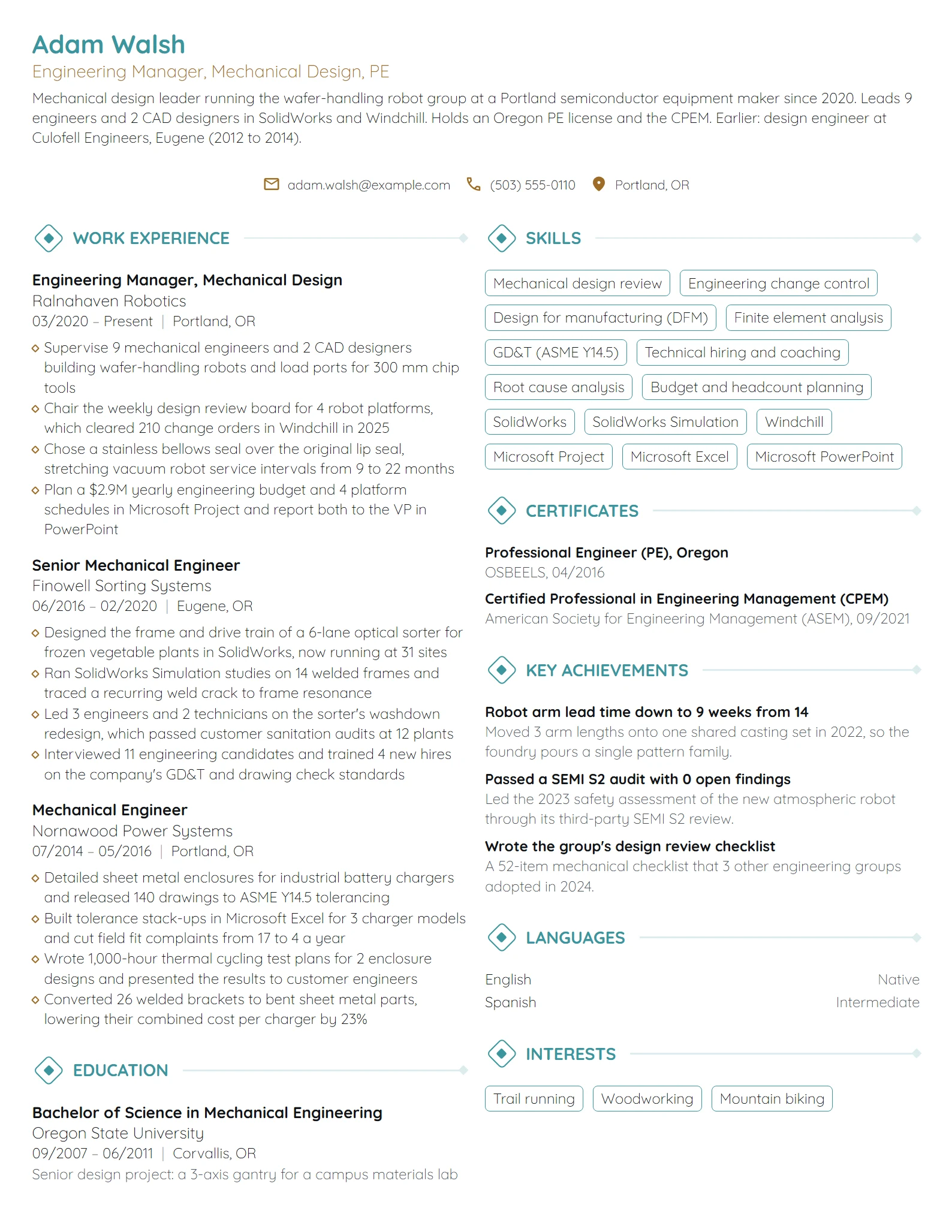 Engineering Manager resume example