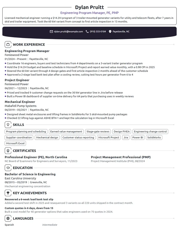 Engineering Program Manager resume example