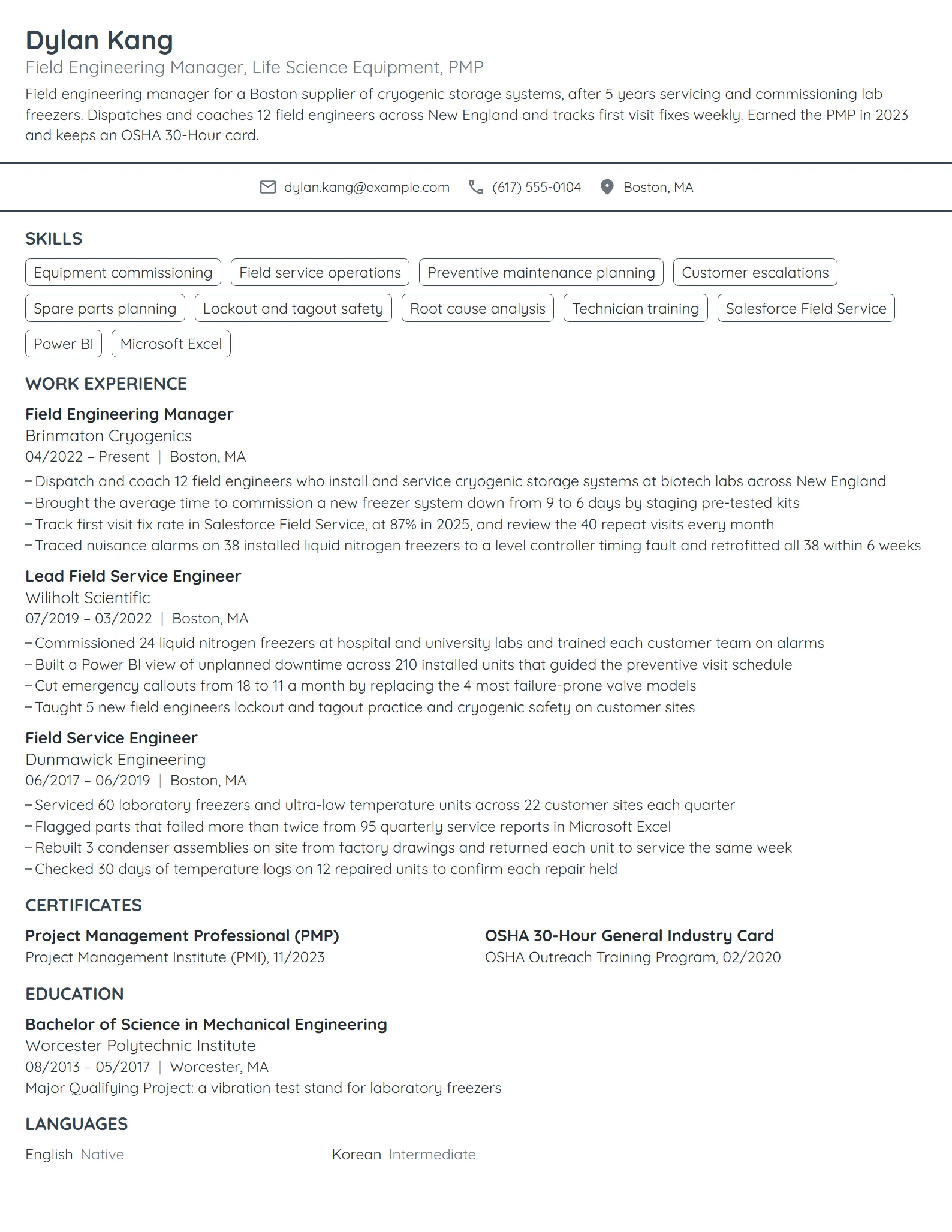Field Engineering Manager resume example