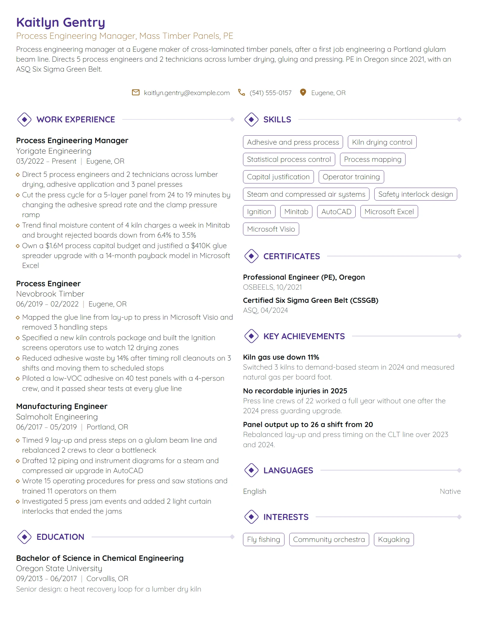 Process Engineering Manager resume example