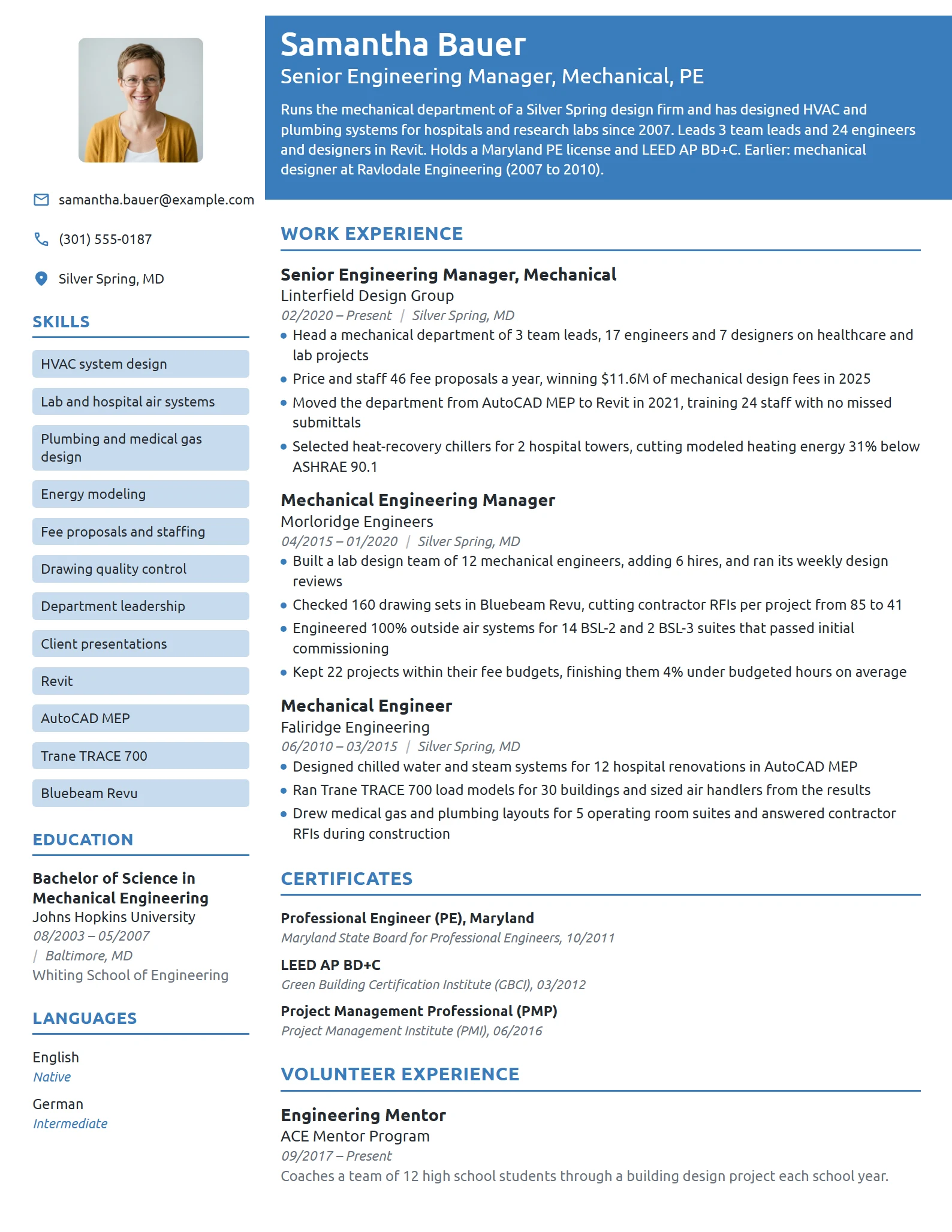Senior Engineering Manager resume example