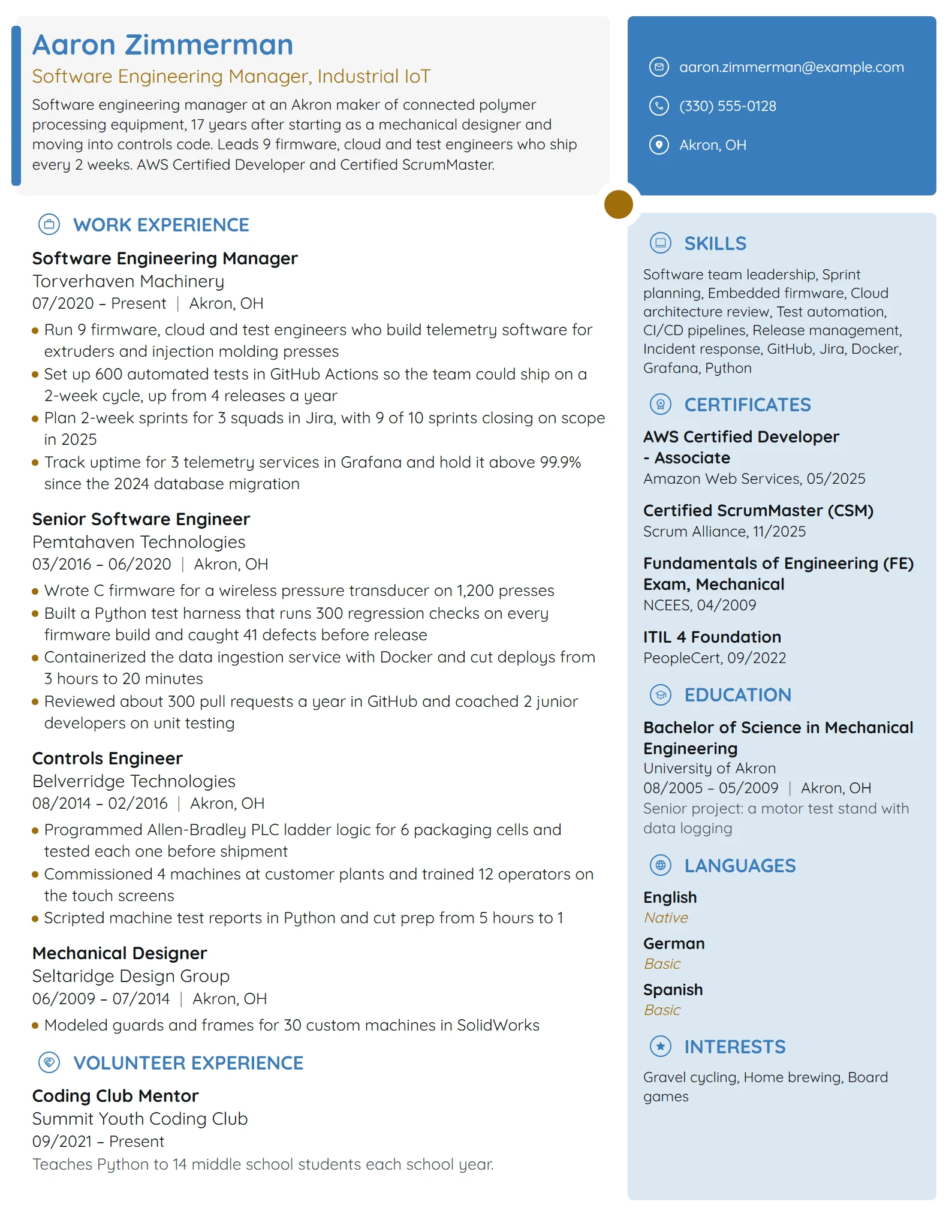 Software Engineering Manager resume example