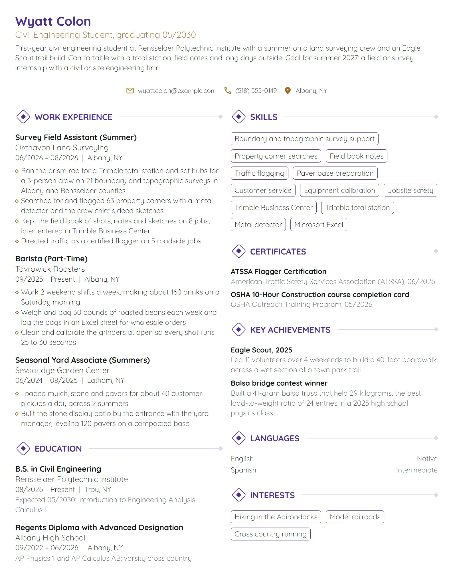 Civil Engineering Student resume example